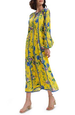 Diane von Furstenberg Scott Floral Long Sleeve Midi Dress in Sum Bouq Yoke Yellow