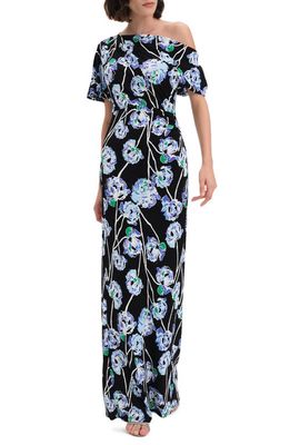 Diane von Furstenberg Wittrock Floral Print One-Shoulder Dress in Watecolo Flor Lg Black