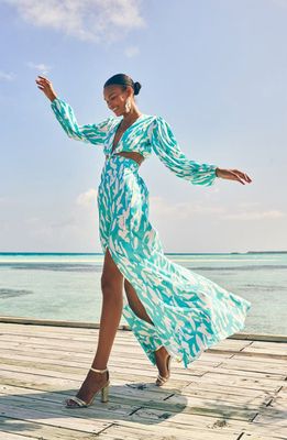 DIARRABLU Amal Cutout Long Sleeve Two-Piece Dress in Aqua
