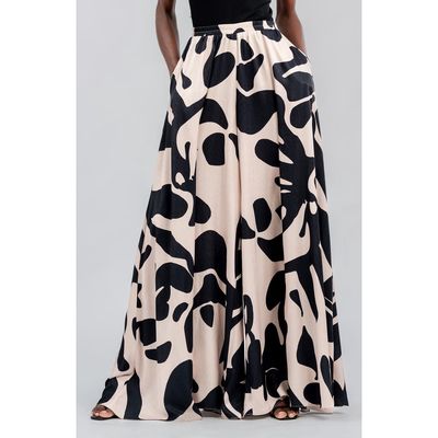 DIARRABLU Jant Alia Noir Print Wide Leg Pants in Black/cream 