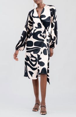 DIARRABLU Lala Long Sleeve Midi Wrap Dress in Black 