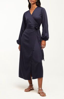 DIARRABLU Lala Long Sleeve Midi Wrap Dress in Blue 