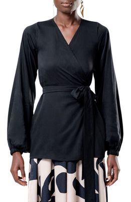 DIARRABLU Nina Satin Wrap Top in Black 