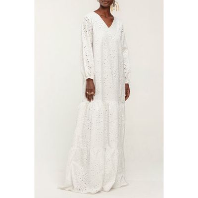 DIARRABLU Penda Floral Long Sleeve Eyelet Dress in White 