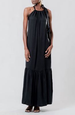 DIARRABLU Soli Gnoor Satin Maxi Dress in Black 