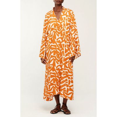 DIARRABLU Tali Rama Long Sleeve Satin Caftan in Orange 