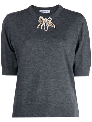 Dice Kayek brooch-detail wool T-shirt - Grey