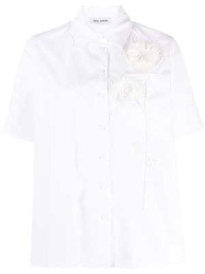 Dice Kayek floral-embroidered ruffled cotton shirt - White