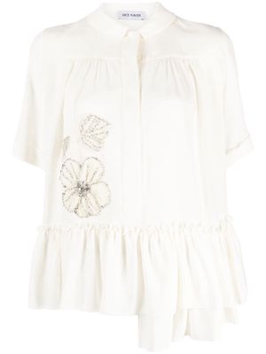 Dice Kayek floral-embroidered silk shirt - White