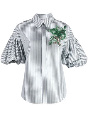 Dice Kayek floral-print puff-sleeves shirt - Green