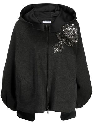 Dice Kayek flower-appliqué puffed-sleeves jacket - Black