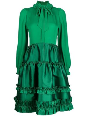 Dice Kayek tiered pussy-bow mini dress - Green