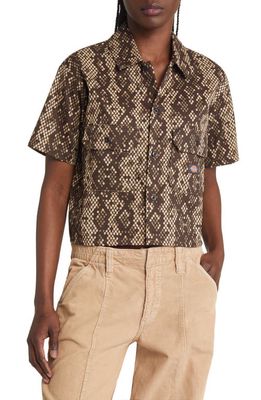 Dickies Camden Snake Print Crop Twill Shirt in Brown
