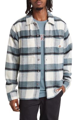 Dickies Coaling Plaid Flannel Button-Up Overshirt in Coaling Check Light Base