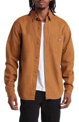 Dickies Duck Cotton Canvas Button-Up Shirt in Stonewashed Brown Duck