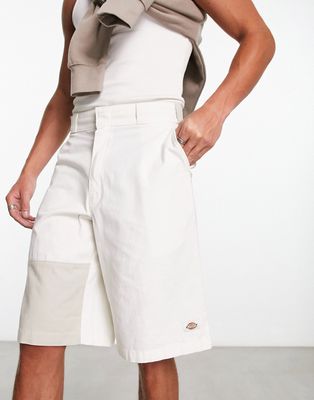 Dickies eddyville color block shorts in off white