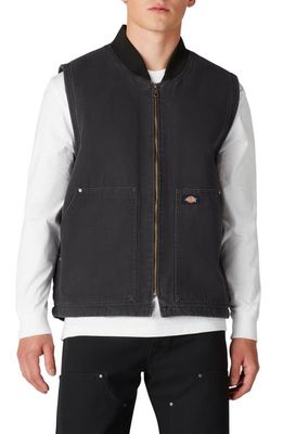 Dickies Fleece Lined Cotton Duck Vest in Stonewashed Black