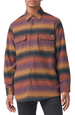 Dickies FLEX Regular Fit Stripe Flannel Button-Up Shirt in Wine Blanket Stripe