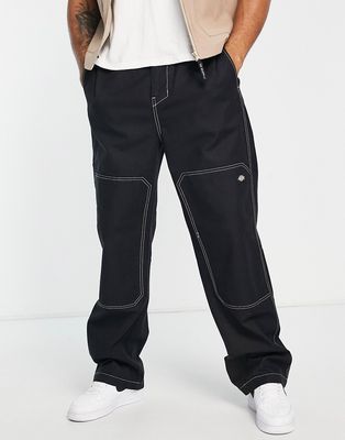 Dickies Florala canvas pants with knee patches in black