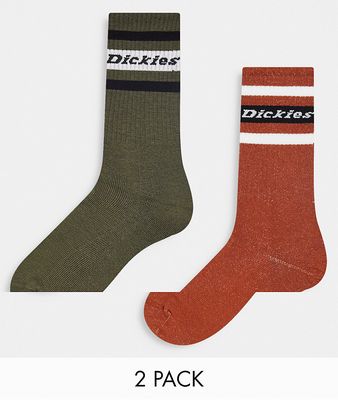 Dickies Genola 2 pack socks in brown/green