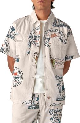 Dickies Greensburg Short Sleeve Cotton Button-Up Shirt in July Vintage Print Light Base