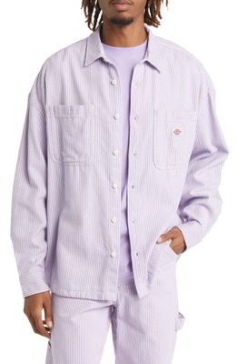 Dickies Hickory Stripe Cotton Button-Up Shirt in Ecru/Lilac