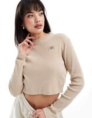 Dickies Long sleeve Newington T-shirt in overdyed acid wash cream-White