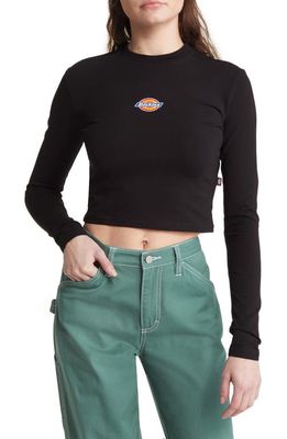 Dickies Maple Valley Long Sleeve Stretch Cotton Crop Logo Tee in Knit Black