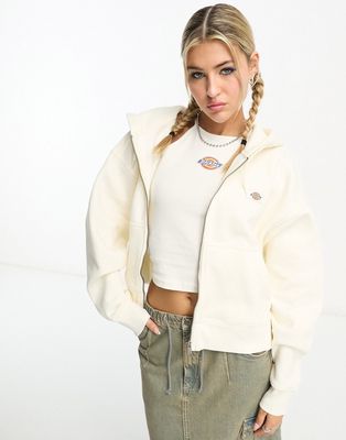 Dickies oakport zip hoodie in off white