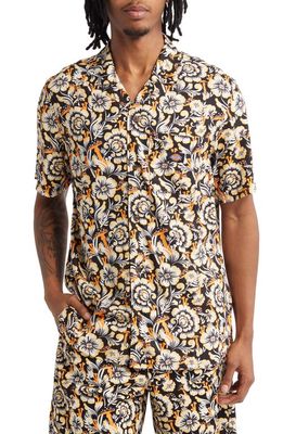 Dickies Roseburg Floral Short Sleeve Button-Up Camp Shirt in Brown Gardening Floral Print