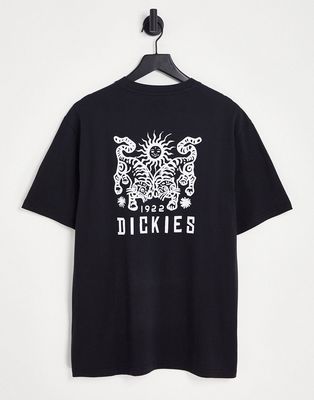 Dickies tiger back print T-shirt in black