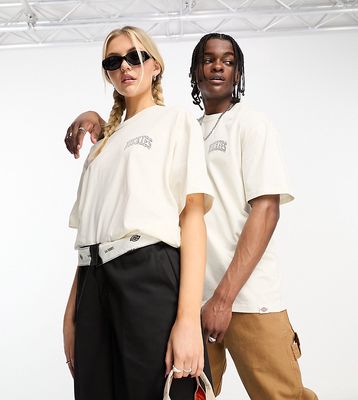 Dickies Unisex aitkin left chest varsity logo t-shirt in off white exclusive to ASOS