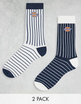 Dickies West Linn 2-pack striped socks in navy and white