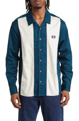 Dickies Westover Stripe Cotton Button-Up Shirt in Reflecting Pond