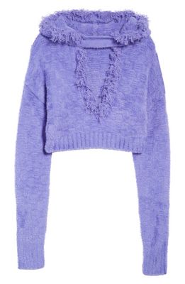 DIDU Fringes Choker Neck Hooded Sweater in Purple