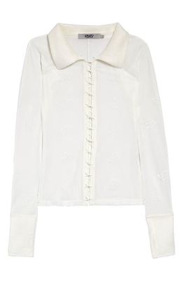 DIDU Monogram Jacquard Sheer Lace-Up Shirt in White
