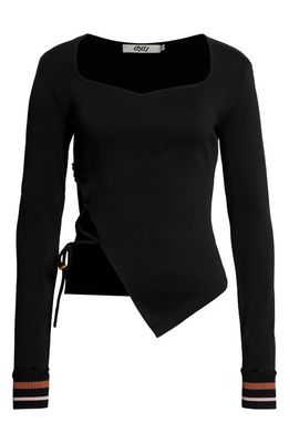 DIDU Side Lace-Up Fitted Knit Top in Black
