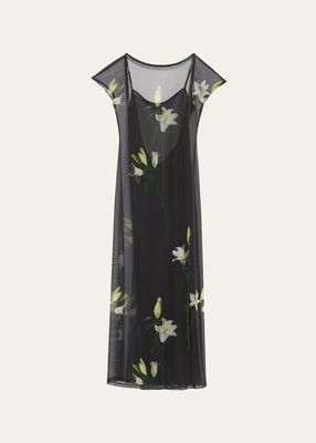 Diego Lily Print Mesh Maxi Dress with Slip