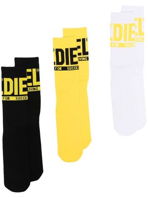 Diesel 3 pack logo embroidered socks - Black
