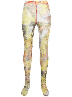 Diesel abstract-print footed leggings - Yellow