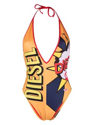 Diesel abstract-print halterneck swimsuit - Orange