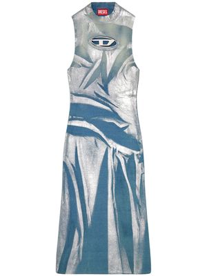 Diesel abstract-print ribbed-knit midi dress - Blue