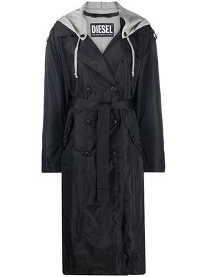 Diesel belted hooded parka coat - Black