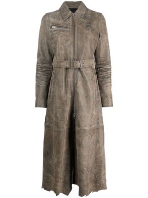 Diesel belted leather coat - Brown