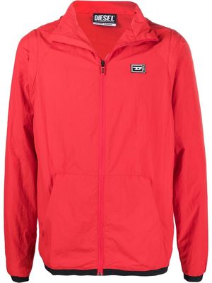 Diesel chest logo-patch hooded jacket - Red