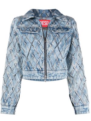 Diesel cropped crystal-embellished denim jacket - Blue
