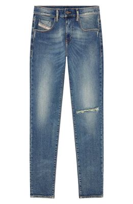 DIESEL D-Strukt Ripped Slim Fit Jeans in Blue