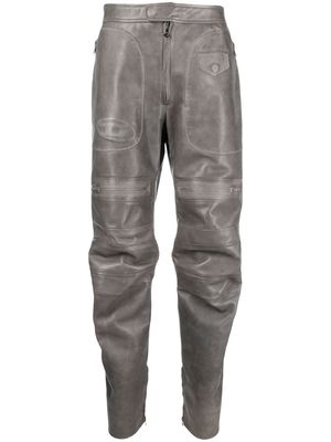 Diesel debossed-logo leather trousers - Grey