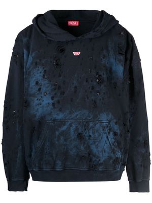 Diesel Destroyed logo-embroidered hoodie - Blue