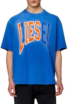 DIESEL Distressed Collegiate Oversize Cotton T-Shirt in Blue